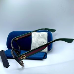 NWOT! Gucci unisex optical frames. Tortoiseshell rims with green and red arms.